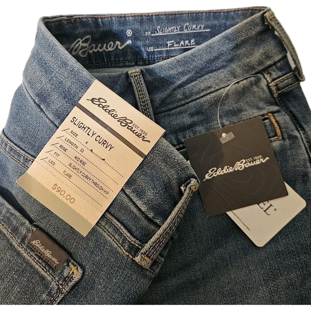 Women's‎ Eddie Bauer Slightly Curvy Flare Med Wash Jeans NWT Size 4 Stretch
